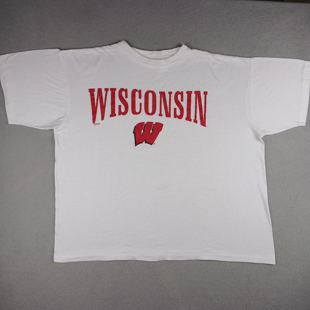 Majestic Wisconsin Badgers T-Shirt Mens XXL White Red Graphic Short Sleeve